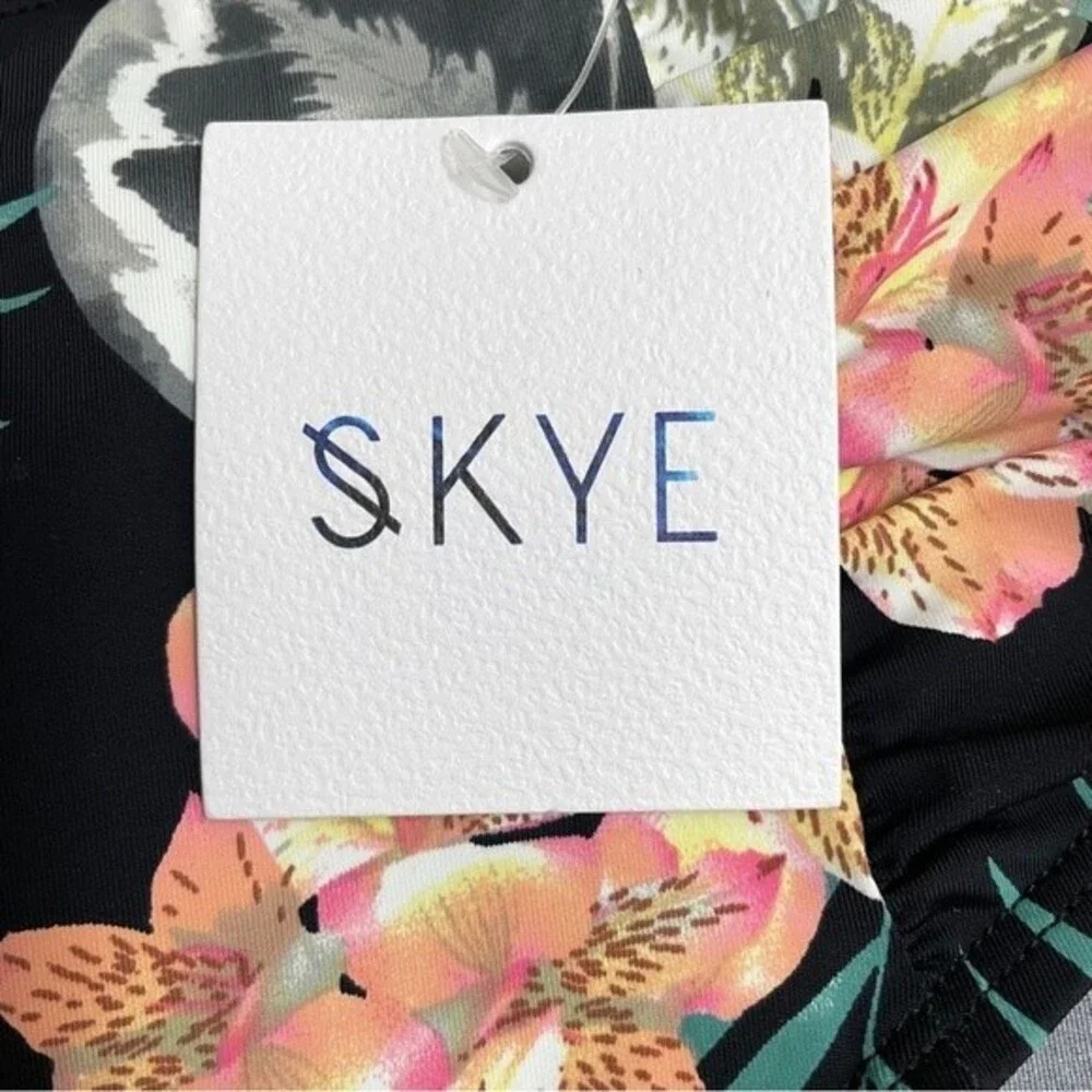 NWT Skye Alessia Hi Waist Ruched Bikini Bottom Black Kaleah Print Size Small NEW